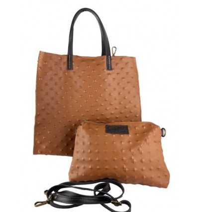 Soft leather tote bag with engraved studs BPL9923