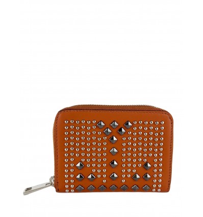 Small wallet in smooth leather with silver studs PT002