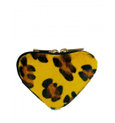 Heart shape leather and pony hair purse with animal pattern PT8001