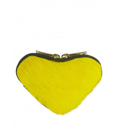 Heart shape leather and pony hair purse in plain colour PT8002