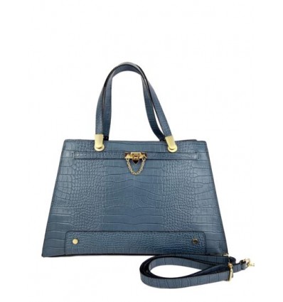 Croc leather hand bag with golden metal details BPL3624